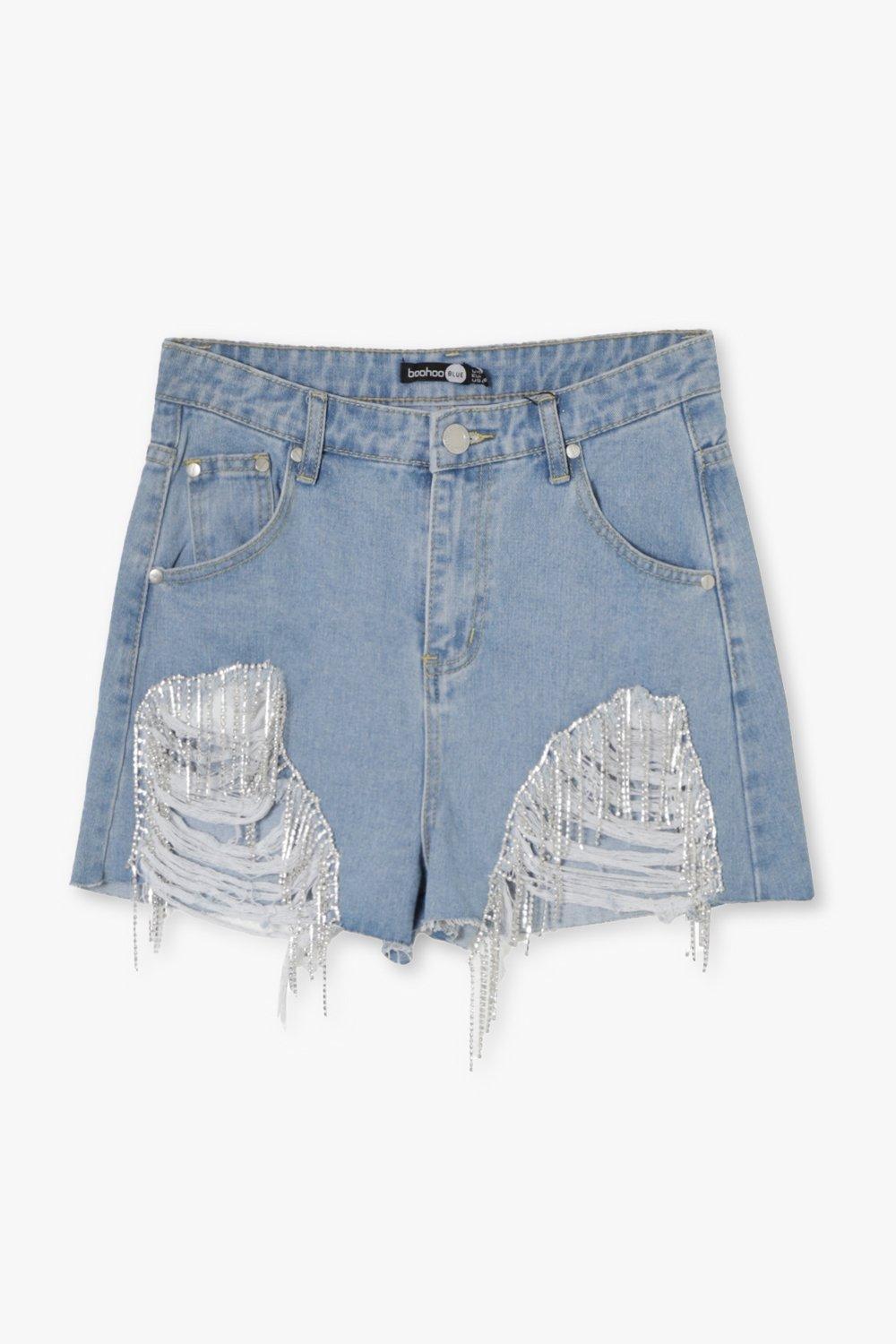 Rhinestone denim shorts online